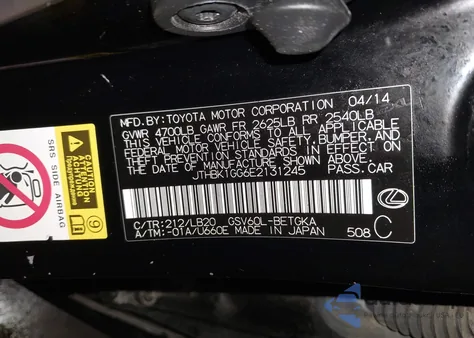 2014 Lexus Es 350 z USA, uszkodzony, nr VIN JTHBK1GG6E2131245